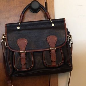Large navy and brown, Anthropologie bag.